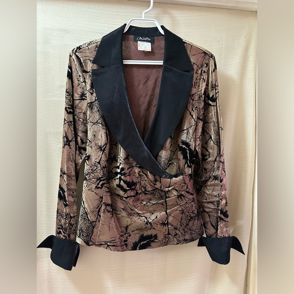 Vintage 90s Nueva Satin Tuxedo Blouse Glam Cocktail Party Top Women’s Size 10